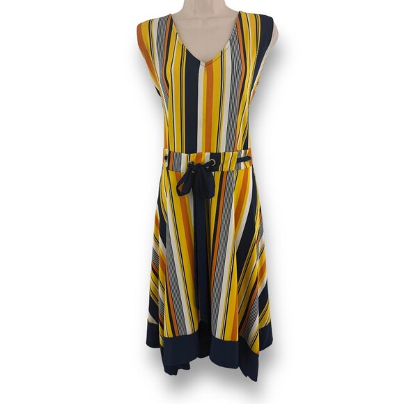 Size 3X 22 24‎ STRIPED DRAWSTRING WAIST HANDKERCHIEF HEM DRESS Summer Plus Size - Picture 1 of 5